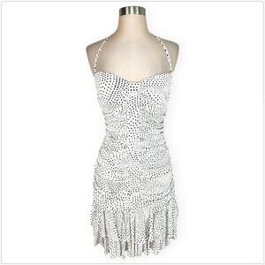 Jessica McClintock Vintage Ivory Navy Blue Polka Dot Ruched Halter Party Dress 8